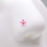 Detail View 1 of Golden Pink Summer Flower L-Shaped Nose Ring-Pink