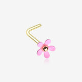 Golden Pink Summer Flower L-Shaped Nose Ring-Pink
