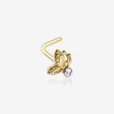 Golden Glam Butterfly Sparkle L-Shaped Nose Ring-Clear Gem