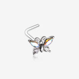 Butterfly Aurora Sparkle L-Shaped Nose Ring-Aurora Borealis/Clear Gem