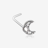Lacey Crescent Moon Sparkle L-Shaped Nose Ring-Clear Gem