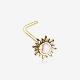 Golden Opalescent Sun and Crescent Moon L-Shaped Nose Ring-White