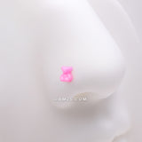 Detail View 1 of Kawaii Pop Pink Teddy Bear L-Shaped Nose Ring-Pink
