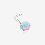 Kawaii Pop Pastel Ariel's Shell with Bow-Tie L-Shaped Nose Ring-Light Blue/Pink
