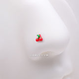 Detail View 1 of Kawaii Pop Juicy Red Cherry L-Shaped Nose Ring-Red/Green