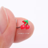Detail View 2 of Kawaii Pop Juicy Red Cherry L-Shaped Nose Ring-Red/Green