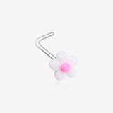 Kawaii Pop White Pink Flower L-Shaped Nose Ring