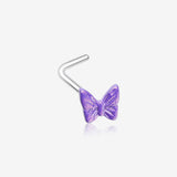 Iridescent Purple Butterfly L-Shaped Nose Ring-Purple