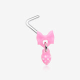 Kawaii Pop Pink Bow-Tie with Polka Dot Dangle L-Shaped Nose Ring-Pink