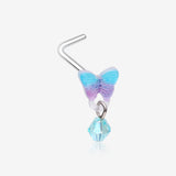 Kawaii Pop Blurple Butterfly Sparkle Dangle L-Shaped Nose Ring