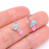 Detail View 3 of Kawaii Pop Paw Heart Dangle L-Shaped Nose Ring-Light Blue/Pink