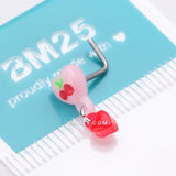 Detail View 4 of Kawaii Pop Cherry Heart Dangle L-Shaped Nose Ring-Pink/Red