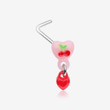 Kawaii Pop Cherry Heart Dangle L-Shaped Nose Ring-Pink/Red