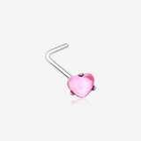 Heart Sparkle Gem L-Shaped Nose Ring-Pink