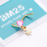 Detail View 4 of Golden Angel Heart Sparkle Star Dangle L-Shaped Nose Ring-Pink/Clear Gem