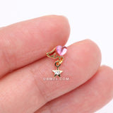 Detail View 2 of Golden Angel Heart Sparkle Star Dangle L-Shaped Nose Ring-Pink/Clear Gem