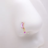 Detail View 1 of Golden Opalescent Moon Sparkle Teardrop Dangle L-Shaped Nose Ring-Purple