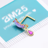 Detail View 4 of Golden Opalescent Moon Sparkle Teardrop Dangle L-Shaped Nose Ring-Purple