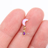Detail View 2 of Golden Opalescent Moon Sparkle Teardrop Dangle L-Shaped Nose Ring-Purple