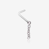 Chainlink Sparkle Dangle L-Shaped Nose Ring-Hematite