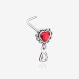 Lacey Heart Filigree Sparkle Dangle L-Shaped Nose Ring
