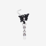 Black Noir Victorian Butterfly Dangle Sparkle L-Shaped Nose Ring