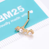 Detail View 4 of Golden Brilliant Sparkle ZigZag Pearlescent Multi-Gem L-Shaped Nose Ring-Clear Gem