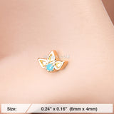 Detail View 2 of Golden Lotus Ornate Sparkle Nose Stud Ring-Teal