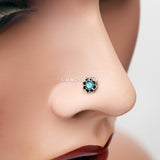 Detail View 1 of Lotus Opal Sparkle Filigree Icon Nose Stud Ring-Teal