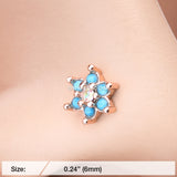 Detail View 2 of Rose Gold Spring Flower Turquoise Sparkle Nose Stud Ring-Aurora Borealis/Turquoise
