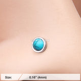 Detail View 2 of Bezel Set Turquoise Stone Nose Stud Ring-Turquoise