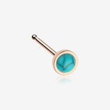 Rose Gold Bezel Set Turquoise Stone Nose Stud Ring-Turquoise