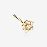 Golden Jasmine Flower Sparkle Nose Stud Ring -Clear Gem
