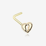 Golden Antique Heart Lock L-Shaped Nose Ring-Gold