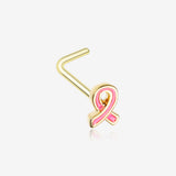 Golden Breast Cancer Awareness L-Shaped Nose Ring