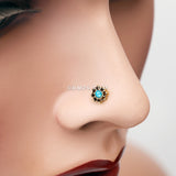 Detail View 1 of Golden Lotus Opal Sparkle Filigree Icon L-Shaped Nose Ring-Teal