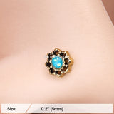 Detail View 2 of Golden Lotus Opal Sparkle Filigree Icon L-Shaped Nose Ring-Teal