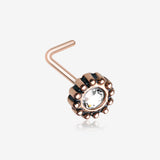 Rose Gold Aira Filigree Sparkle Icon L-Shaped Nose Ring-Clear Gem