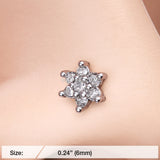 Detail View 2 of Spring Flower Sparkle Prong Set L-Shaped Nose Ring-Clear Gem