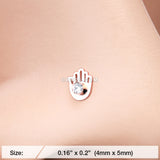 Detail View 2 of Rose Gold Hamsa Sparkle L-Shaped Nose Ring-Clear Gem