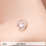 Detail View 2 of Rose Gold Swirlesque Sparkle Gem L-Shaped Nose Ring-Clear Gem