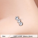 Detail View 2 of Triple Linear Gem Nose Stud Ring-Clear Gem