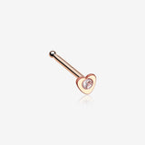 Rose Gold Heart Icon Sparkle Nose Stud Ring-Clear Gem