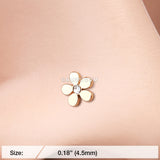 Detail View 2 of Golden Grand Plumeria Nose Stud Ring-Clear Gem