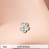 Detail View 2 of Multi-Gem Flower Sparkle Nose Stud Ring-Clear Gem/Yellow