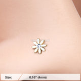 Detail View 2 of Golden Cutesy Daisy Flower Sparkle Nose Stud Ring-Clear Gem