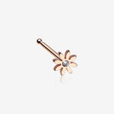 Rose Gold Cutesy Daisy Flower Sparkle Nose Stud Ring-Clear Gem