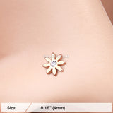 Detail View 2 of Rose Gold Cutesy Daisy Flower Sparkle Nose Stud Ring-Clear Gem
