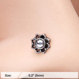 Detail View 2 of Lotus Flower Filigree Sparkle Icon Nose Stud Ring-Clear Gem