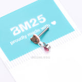 Detail View 4 of Adorable Teddy Bear Sparkle Dangle Nose Stud Ring-Pink